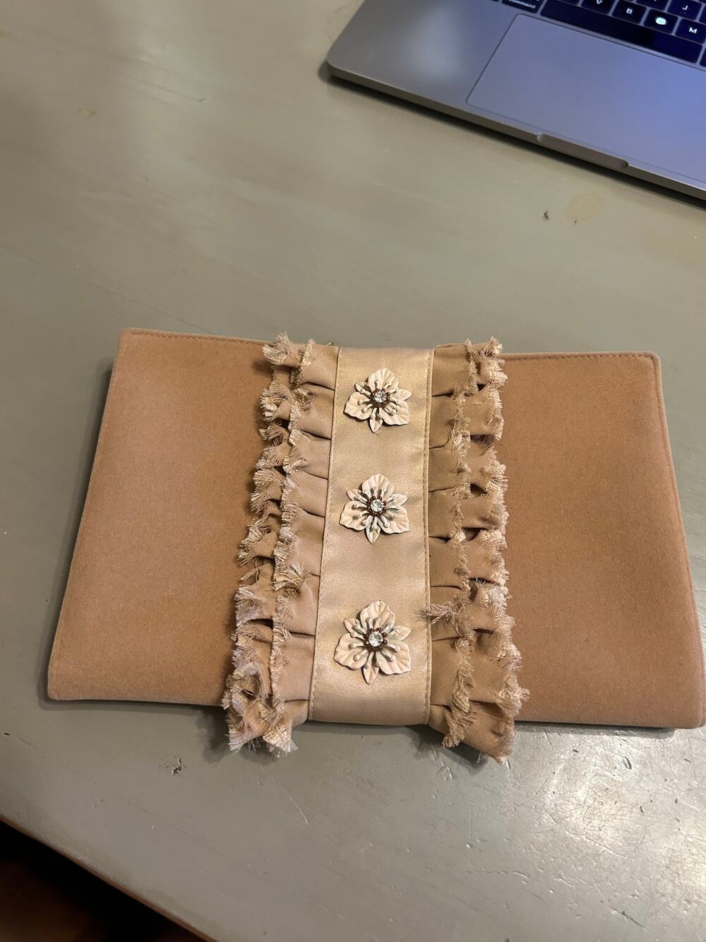 Shiraleah Tan Velvet Like Clutch NWT
